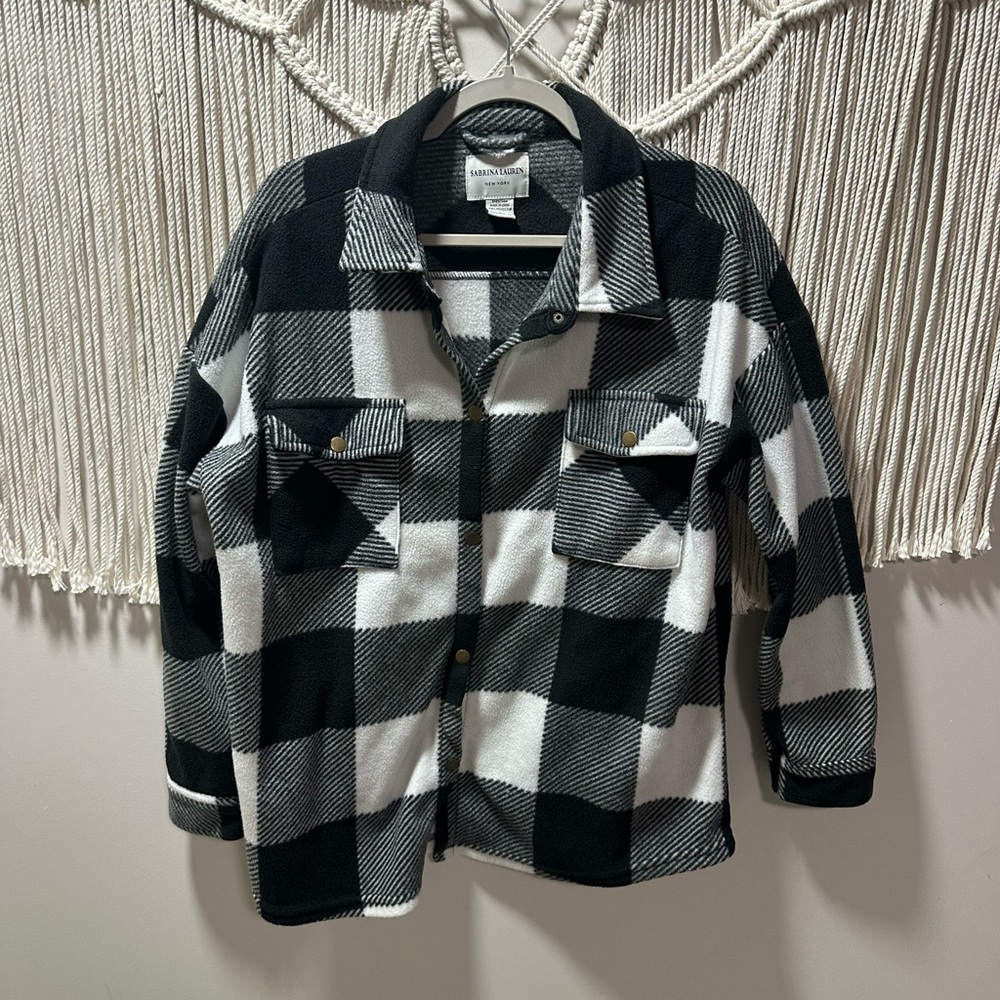 Sanctuary Black & White Plaid Fleece Shacket